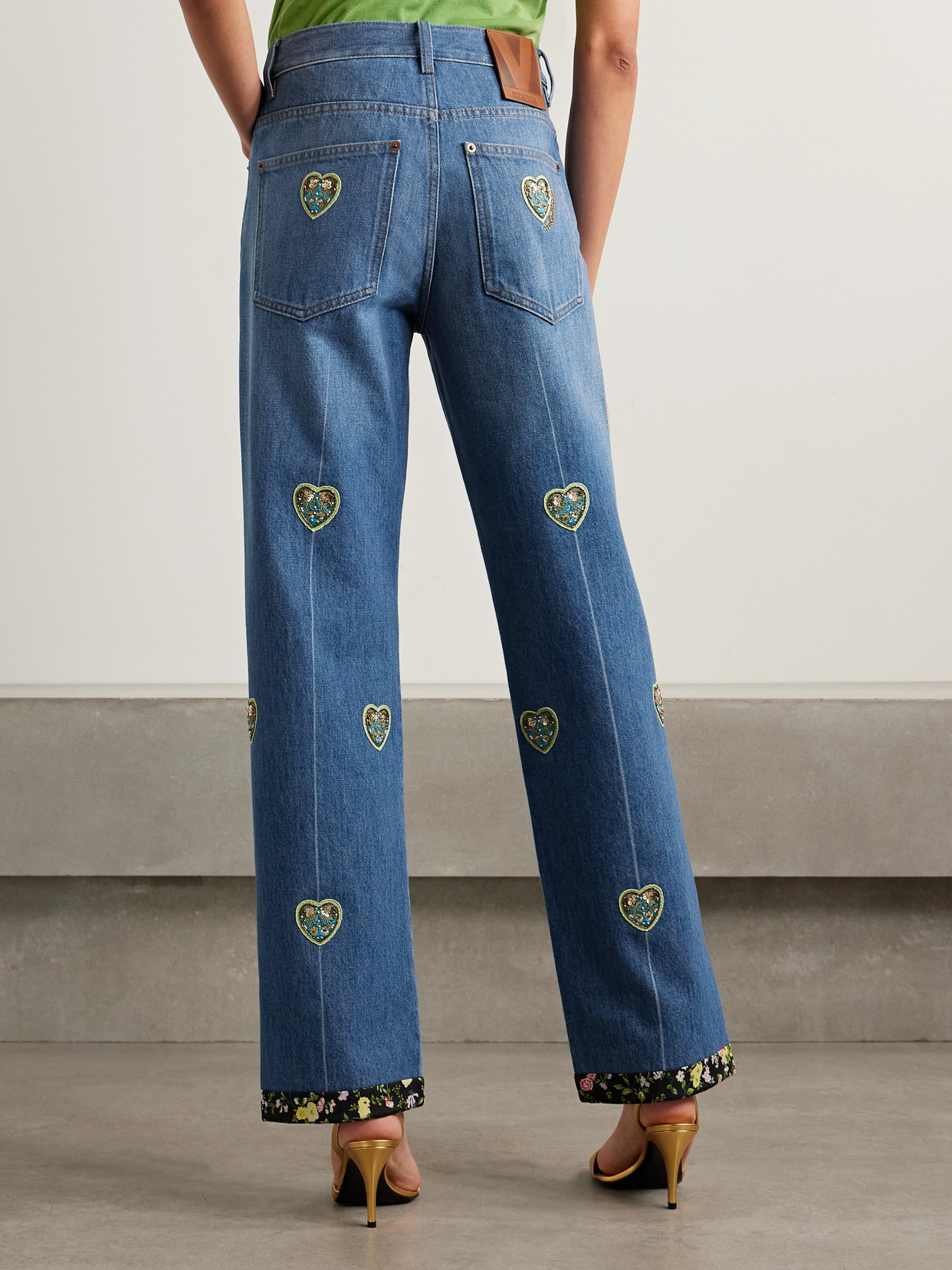 Garavani - Embroidered Embellished High-Rise Straight-Leg Jeans
