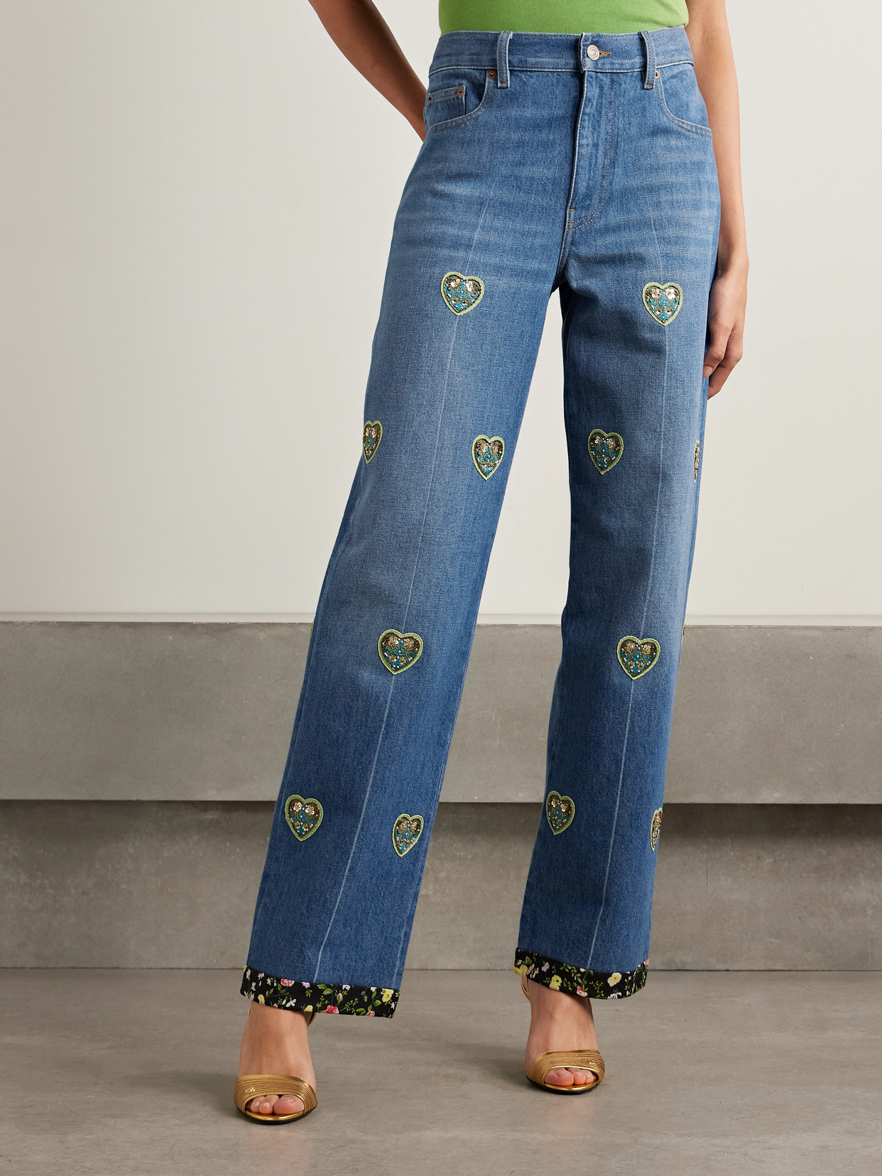 Garavani - Embroidered Embellished High-Rise Straight-Leg Jeans