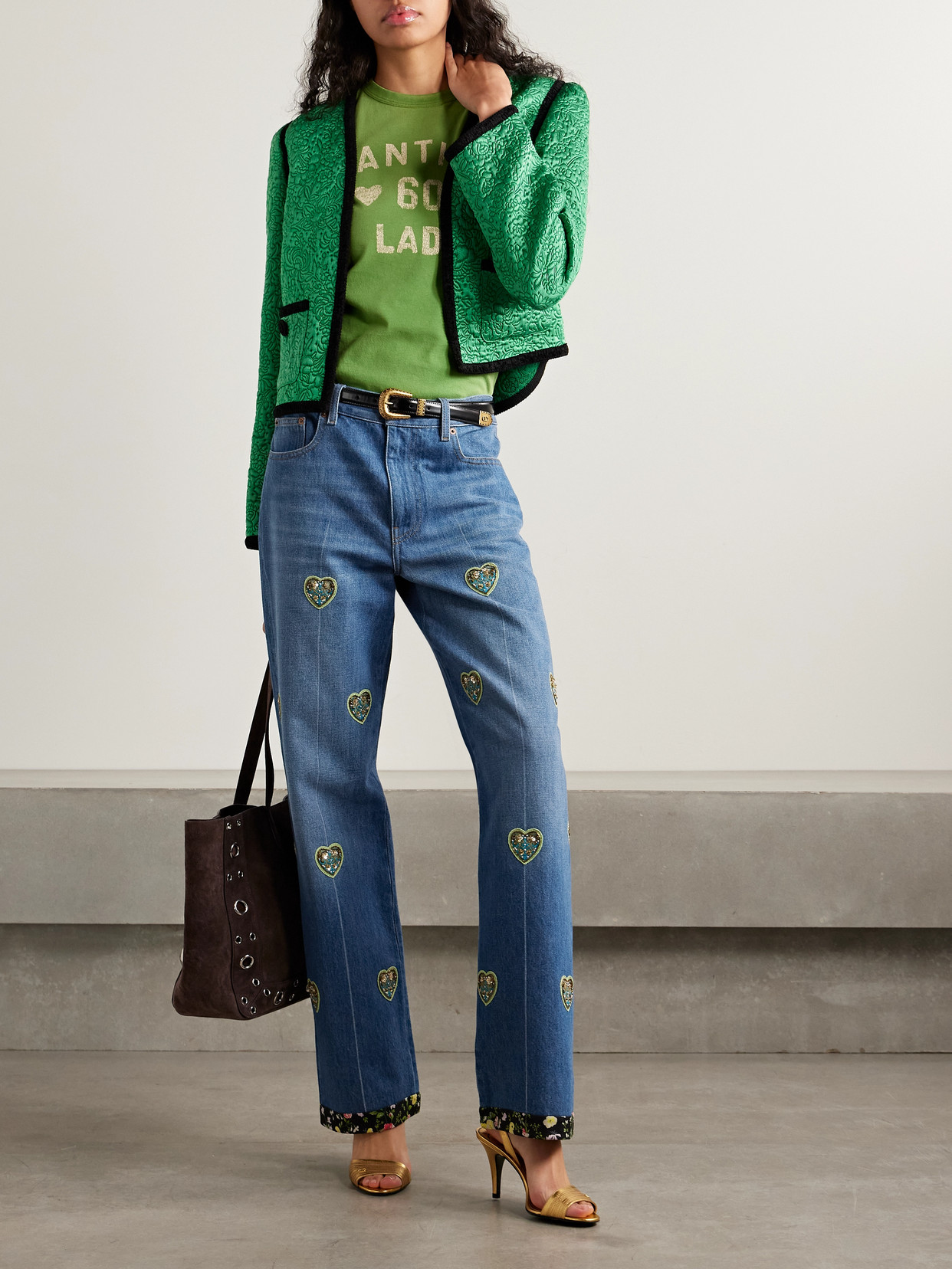 Garavani - Embroidered Embellished High-Rise Straight-Leg Jeans