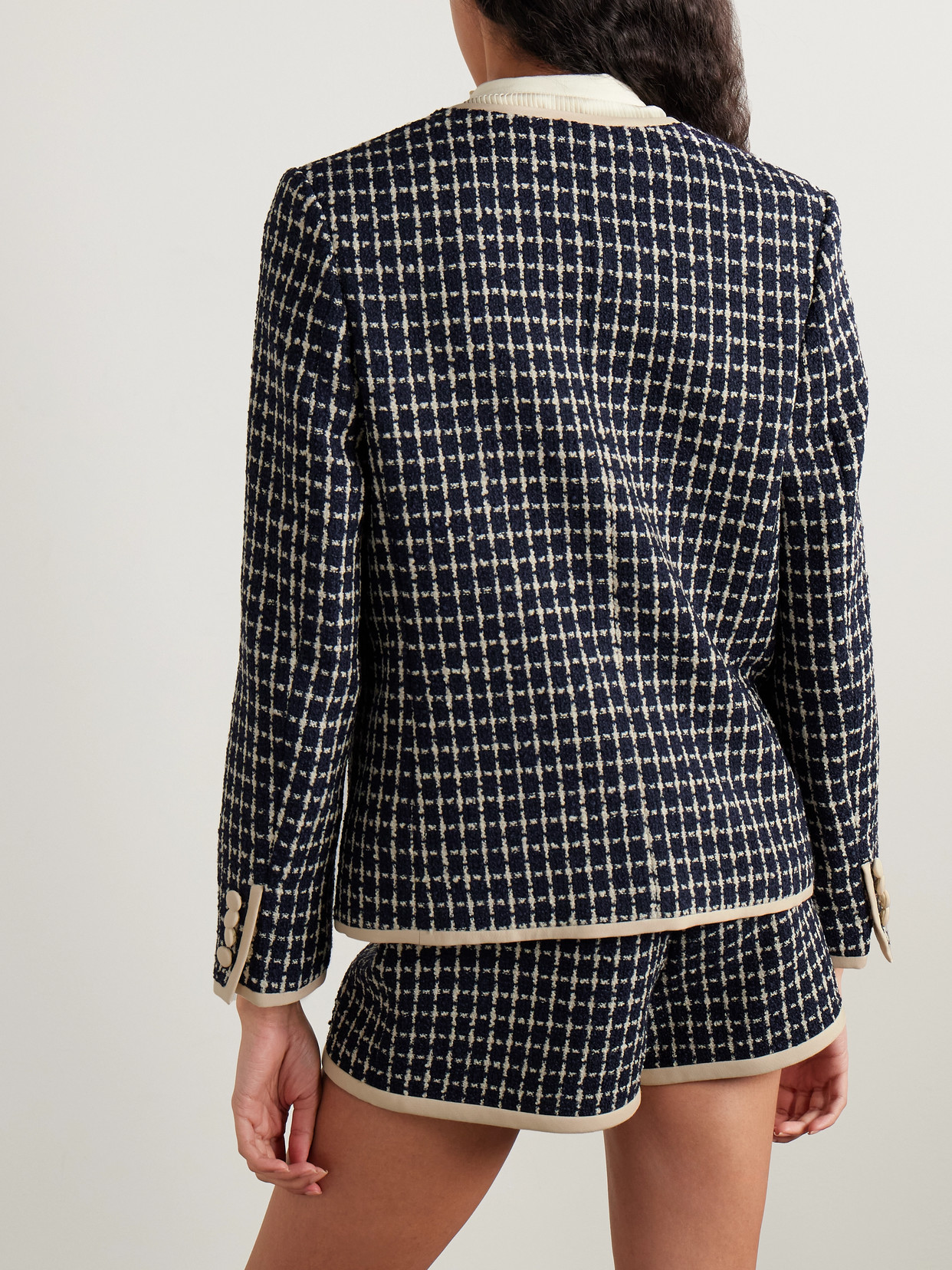 Valentino Boucle Wool Blend Jacket With Contrast Trim In Blue