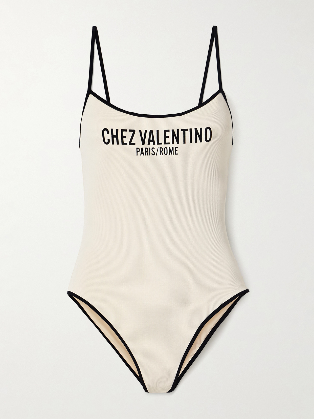 Valentino Printed Waffle-knit Swimsuit In Neutral
