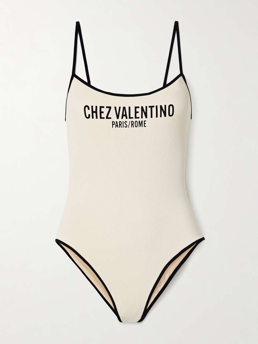 Valentino Garavani — Printed waffle-knit swimsuit