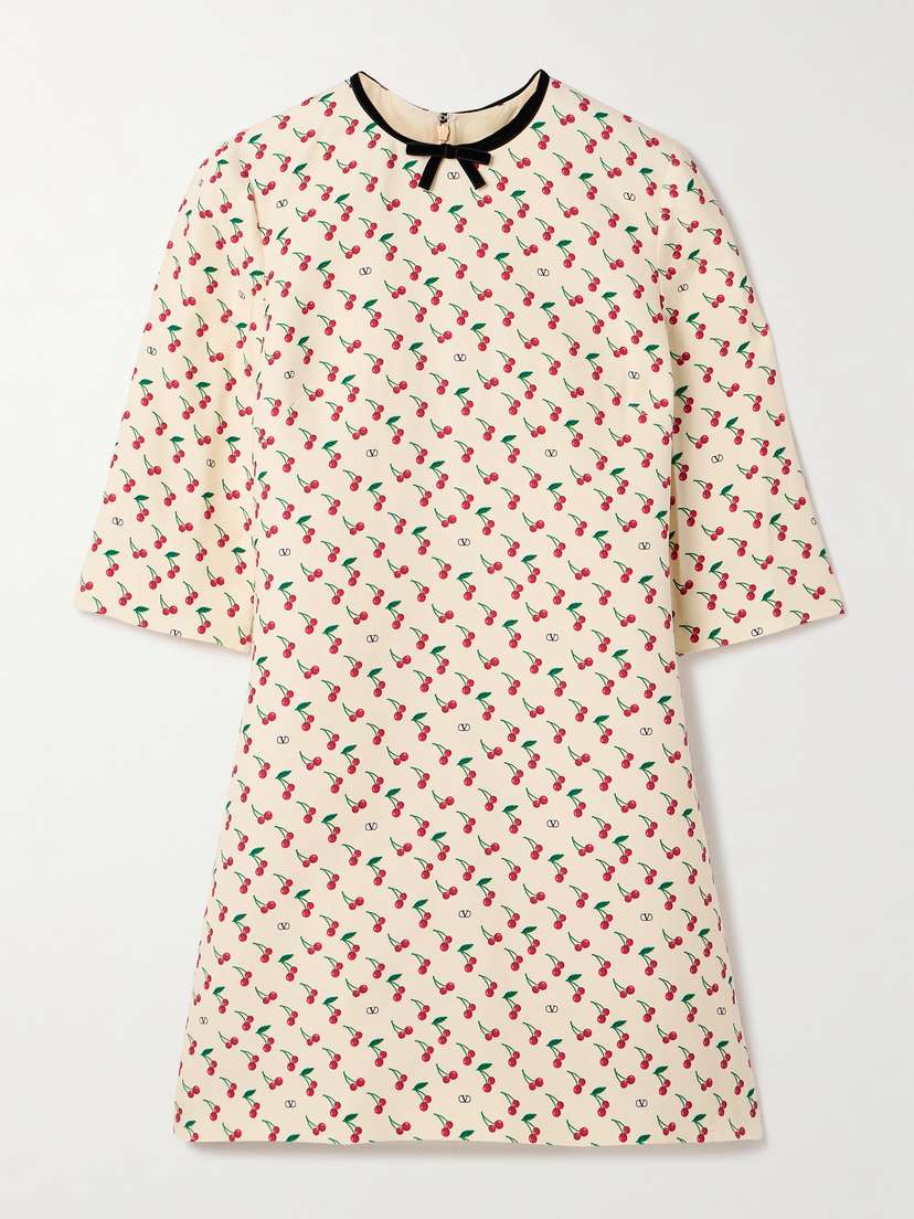 Valentino Garavani Velvet-trimmed Printed Wool-blend Crepe Mini Dress