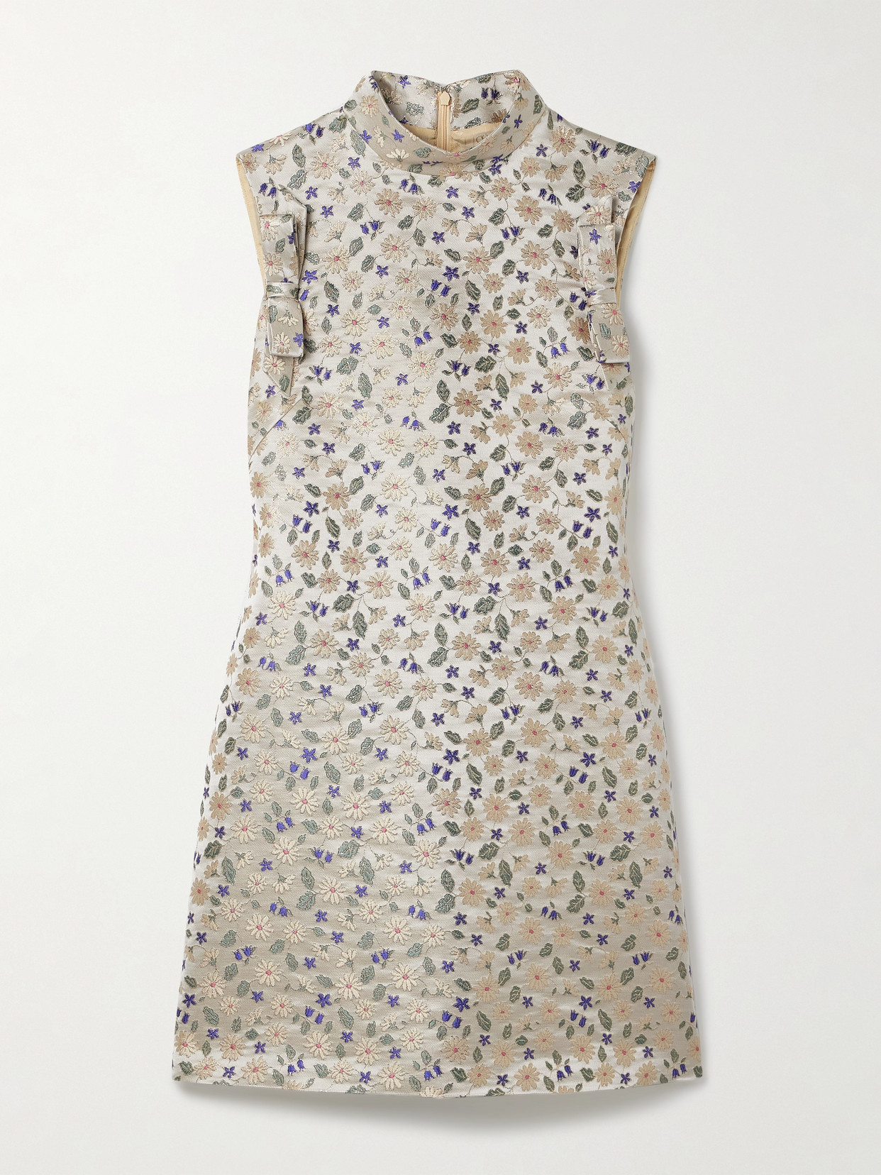 Valentino Bow-embellished Floral-brocade Mini Dress