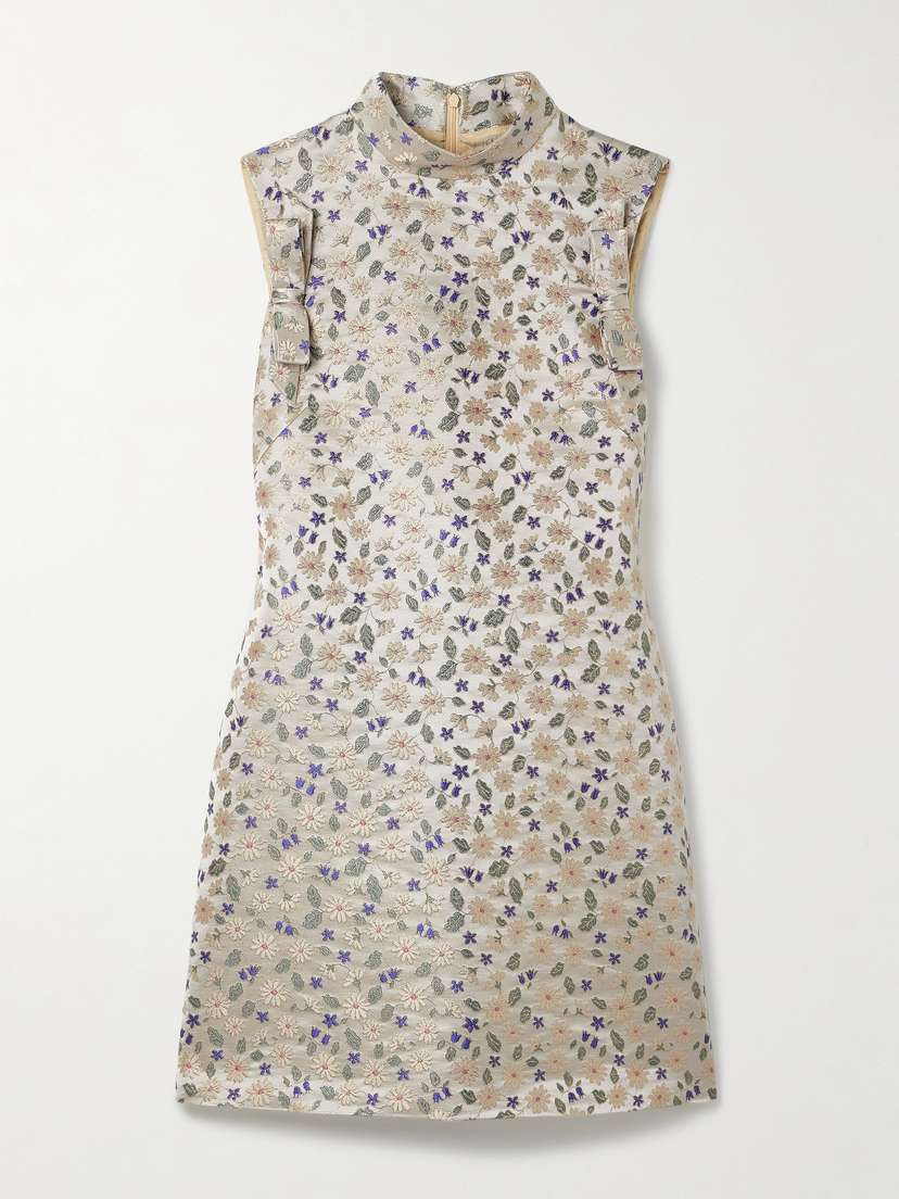 Valentino Garavani — Bow-embellished floral-brocade mini dress