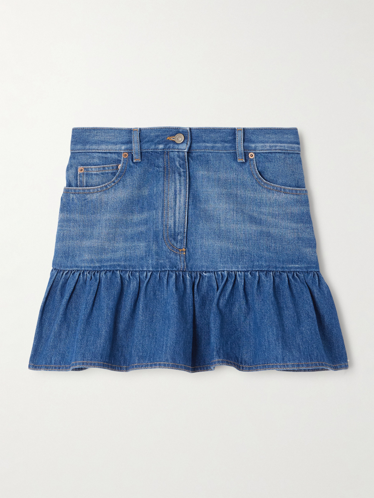 Valentino Ruffled Denim Mini Skirt In Blue