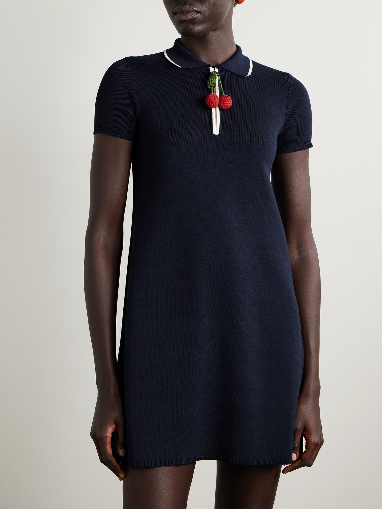Valentino Embellished Ribbed Cotton Mini Dress