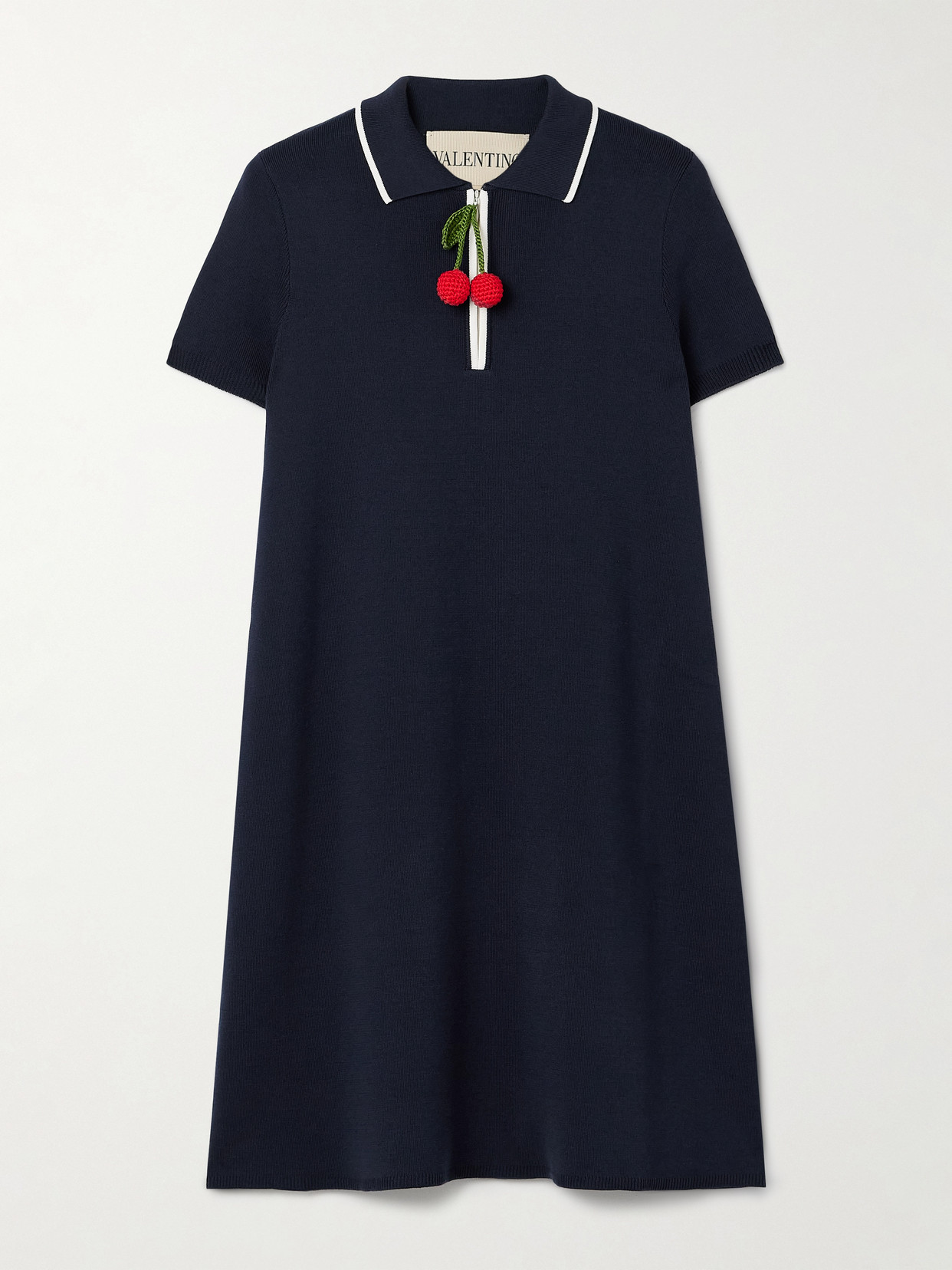 Valentino Embellished Ribbed Cotton Mini Dress