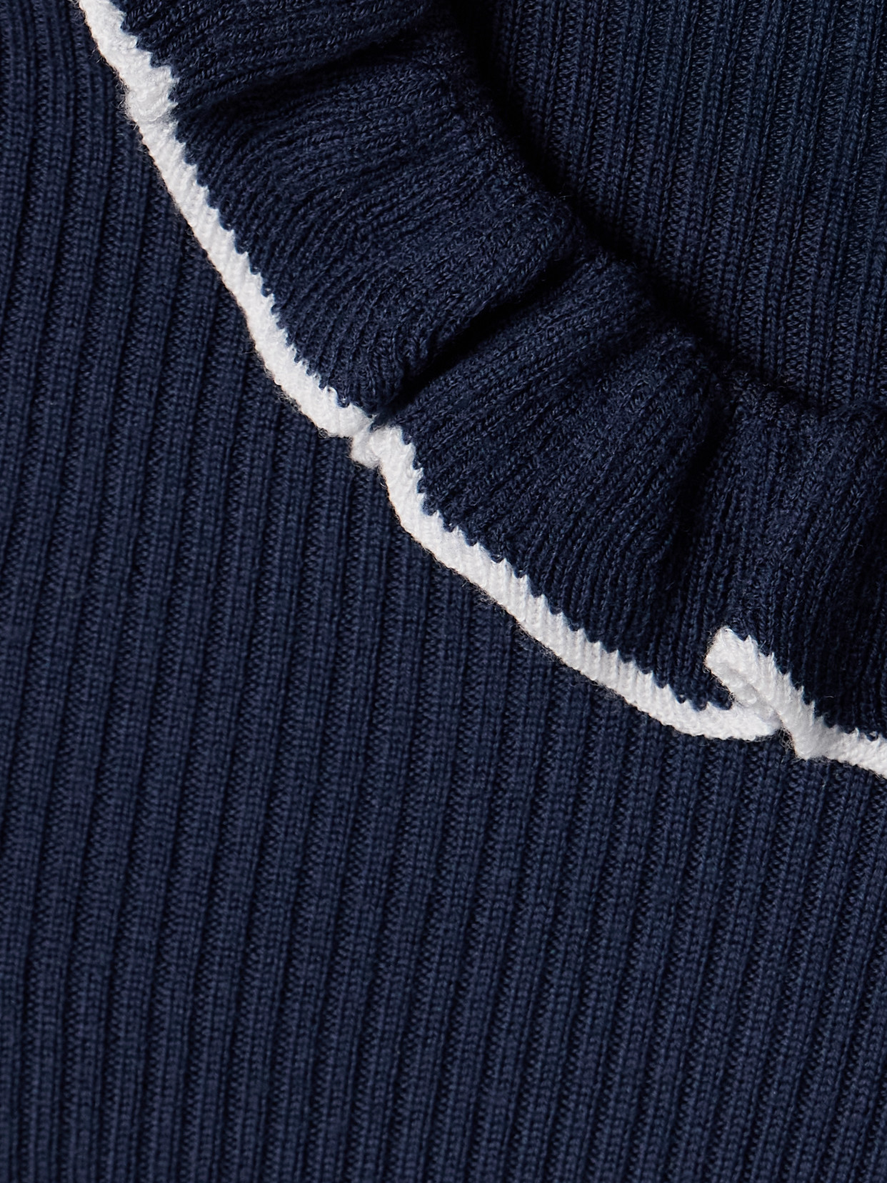Valentino Ruffled Ribbed Wool Sweater In Blue