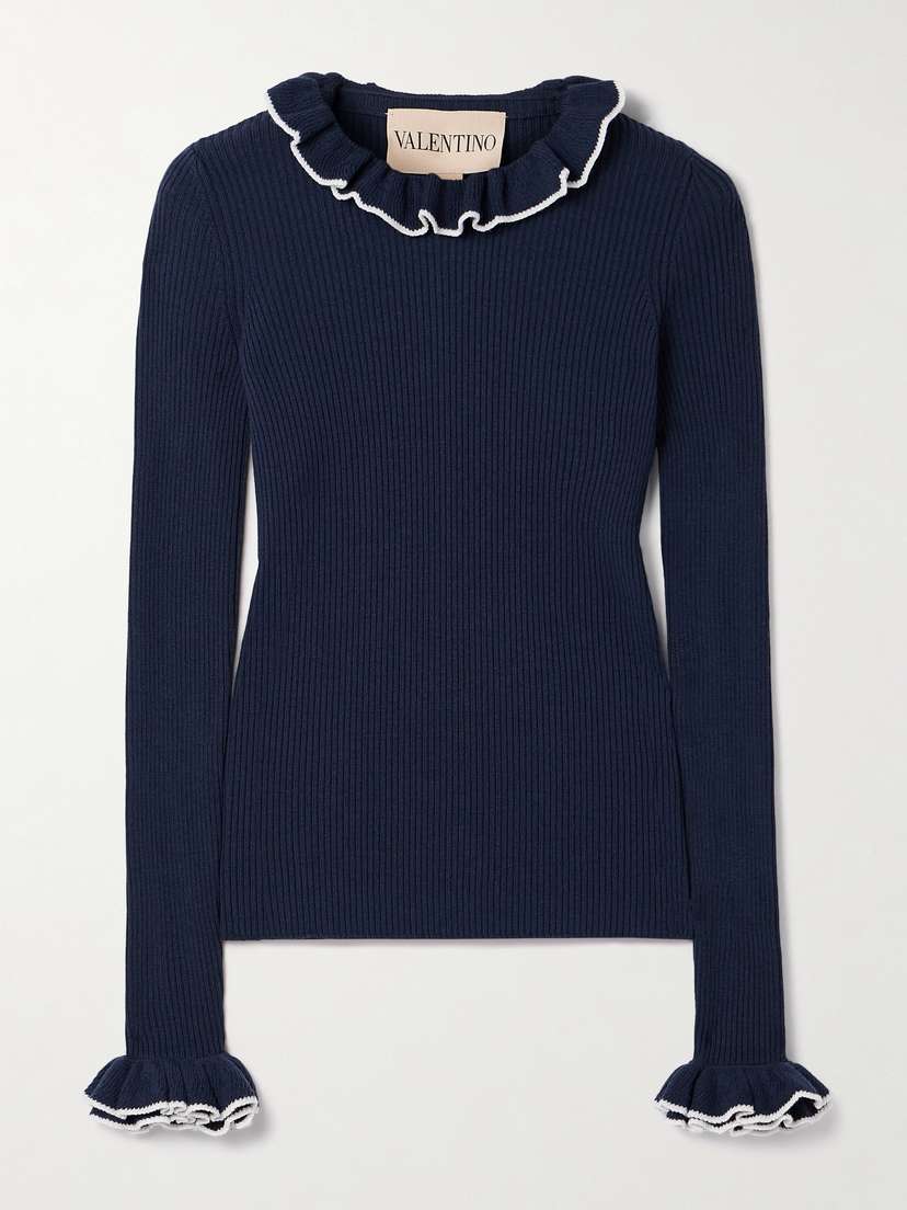 Valentino Garavani Ruffled Ribbed Wool Sweater