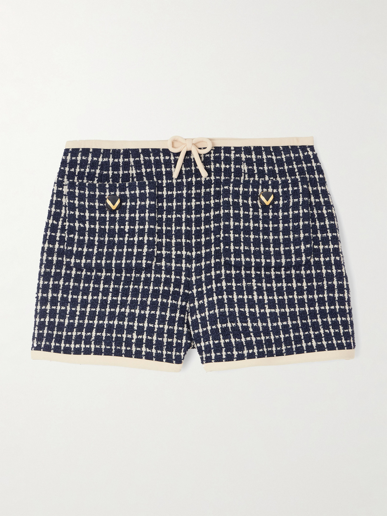 Valentino Button-embellished Checked Wool-blend Bouclé Shorts