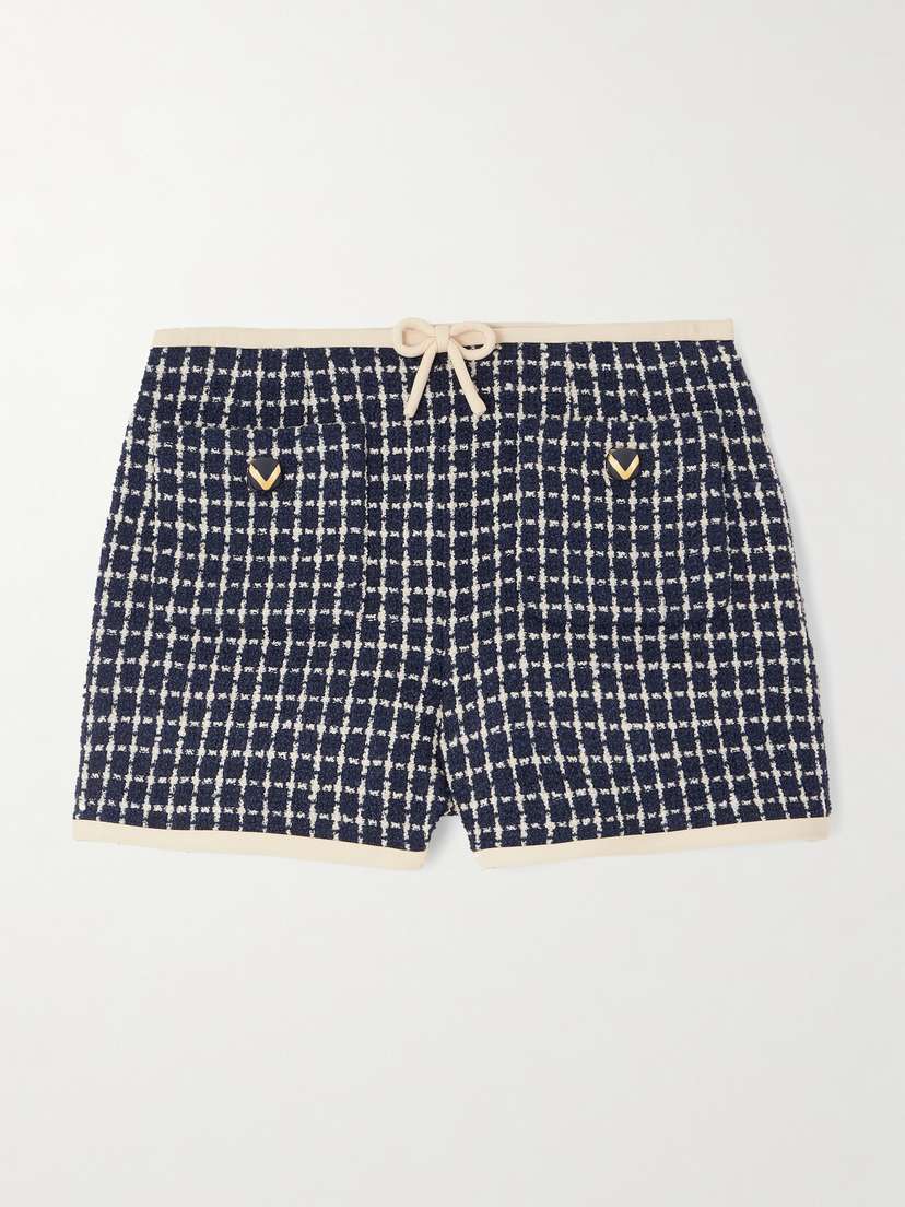 Valentino Garavani Button-embellished Checked Wool-blend Bouclé Shorts