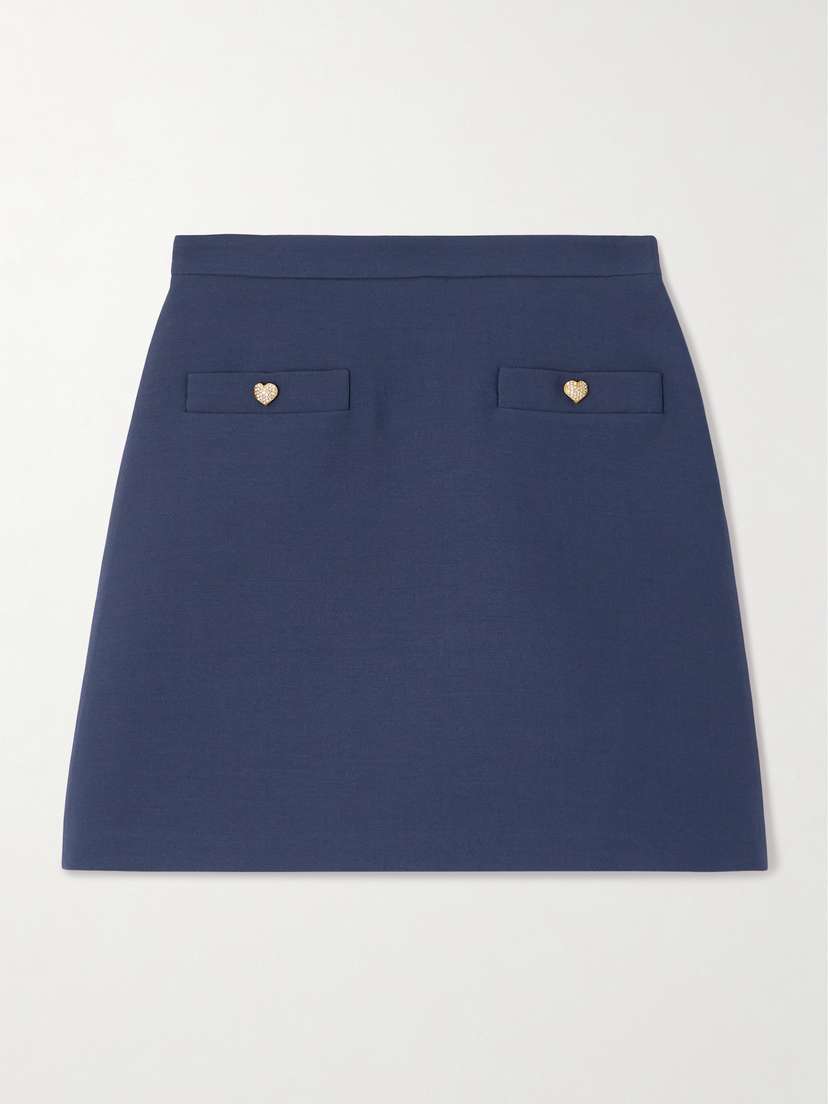 Valentino Garavani Button-embellished Wool And Silk-blend Mini Skirt