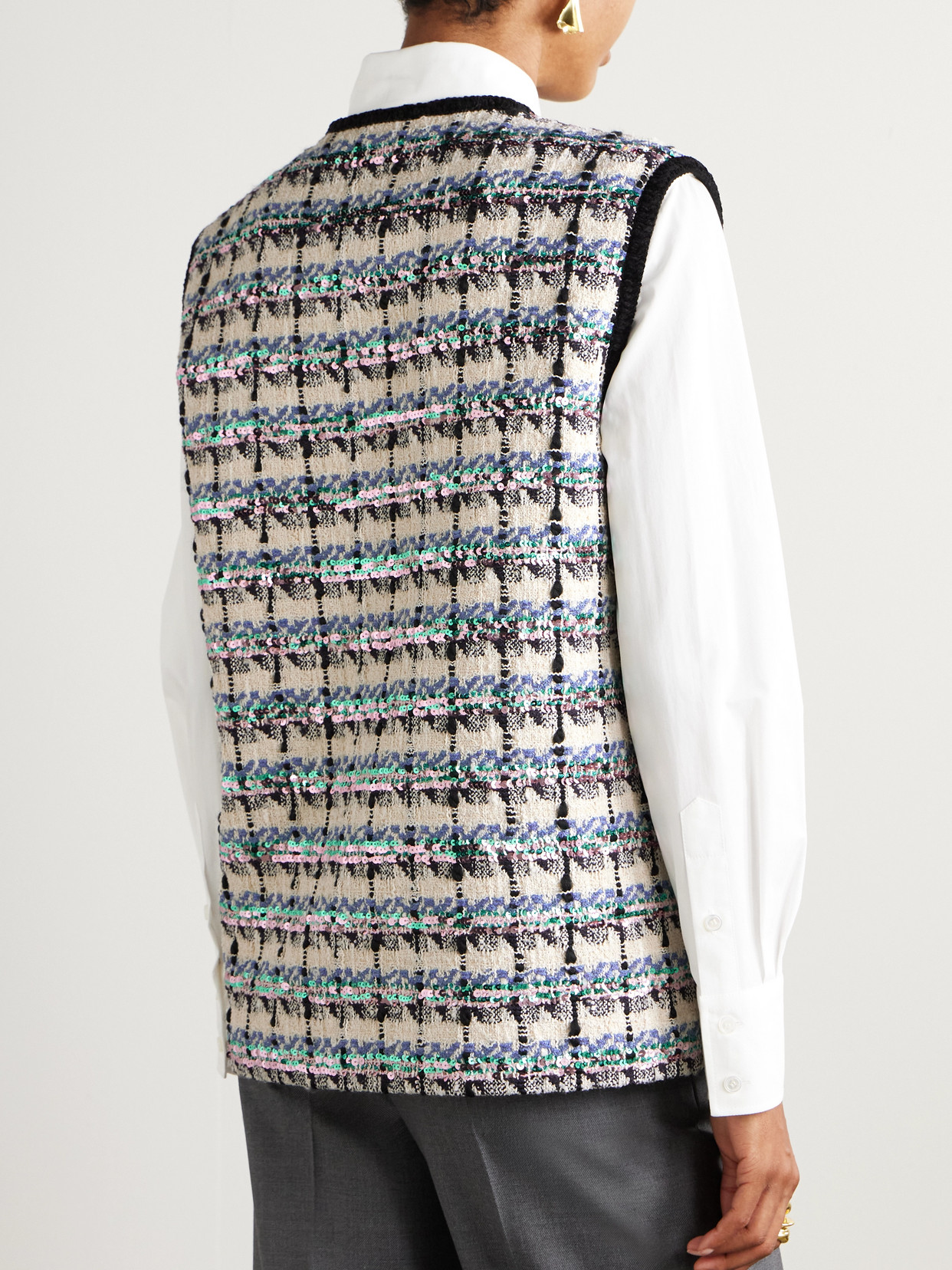 Garavani - Sequined Checked Tweed Gilet