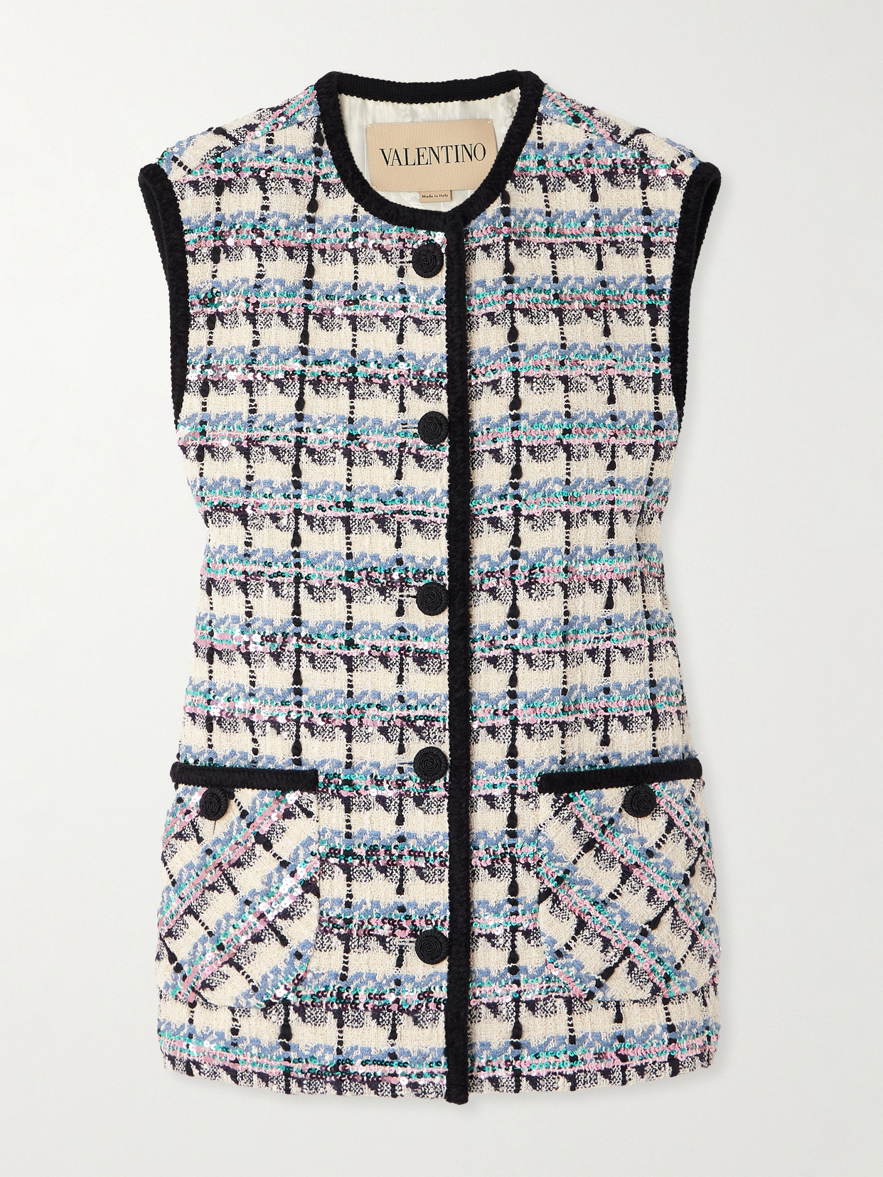 Valentino Sequined Checked Tweed Gilet