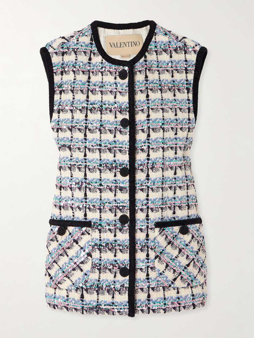 Valentino Garavani Sequined Checked Tweed Gilet