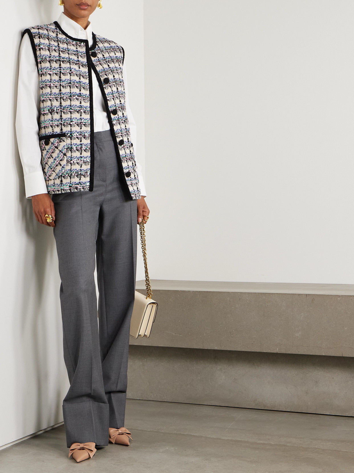 Garavani - Sequined Checked Tweed Gilet
