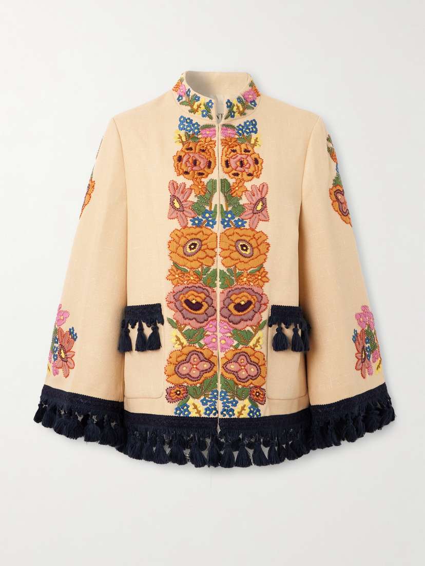 Valentino Garavani Tassel-trimmed Bead-embellished Embroidered Canvas Jacket