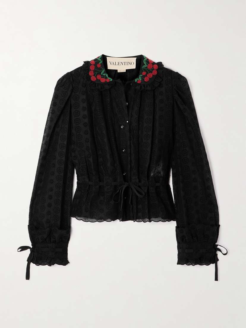 Valentino Garavani — Bead-embellished scalloped broderie anglaise cotton blouse