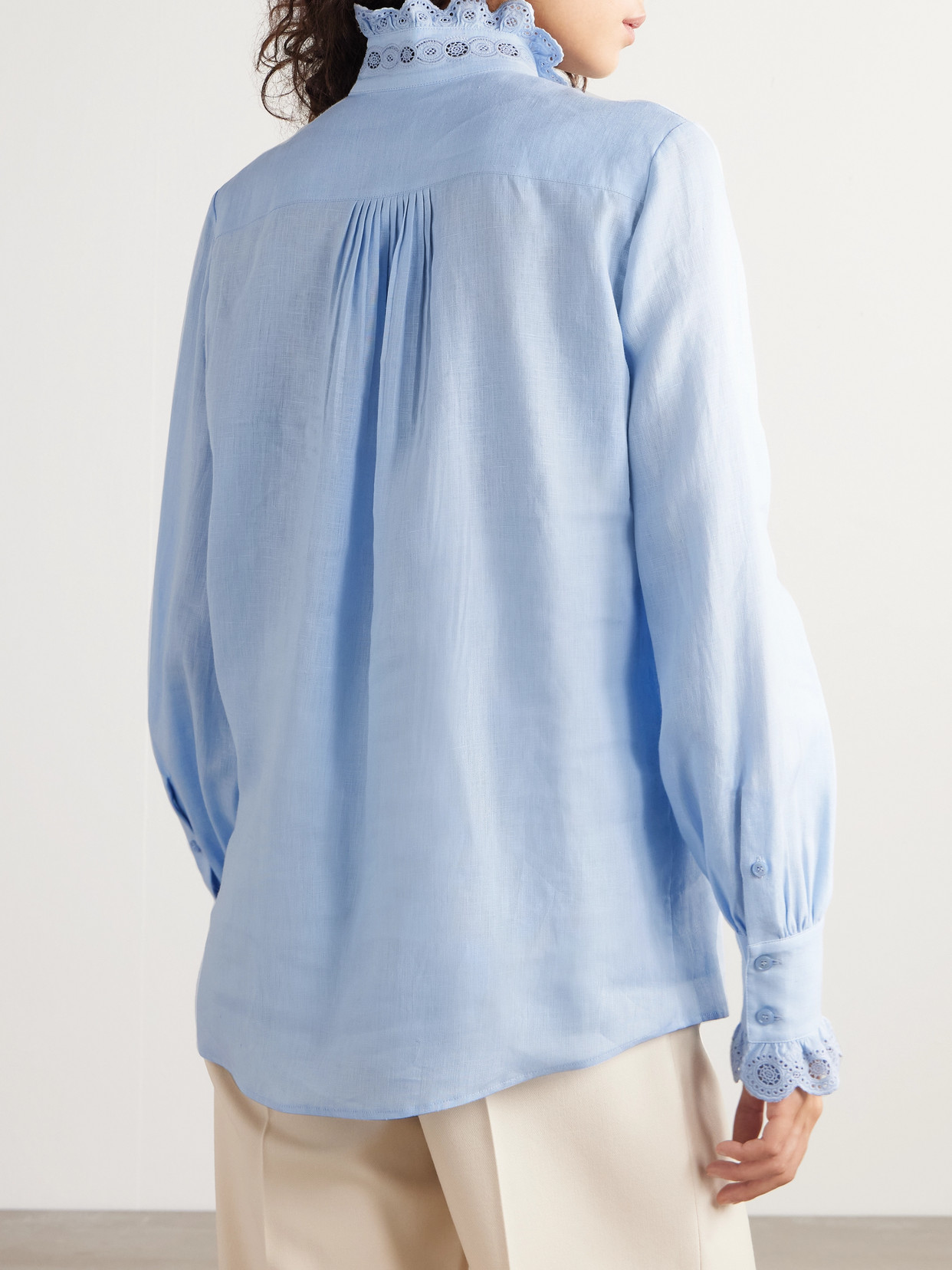 Valentino Embroidered Linen Shirt In Blue