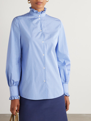 Valentino Garavani Ruffled striped cotton-poplin shirt
