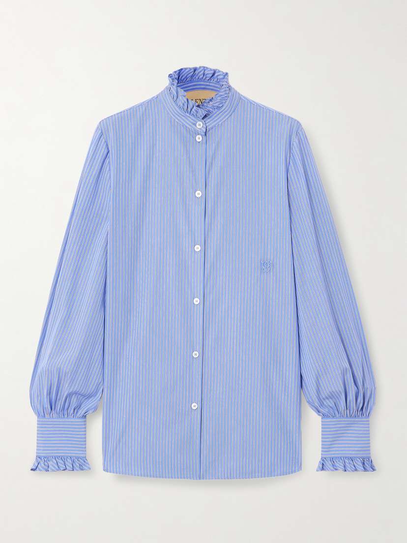 Valentino Garavani — Ruffled striped cotton-poplin shirt
