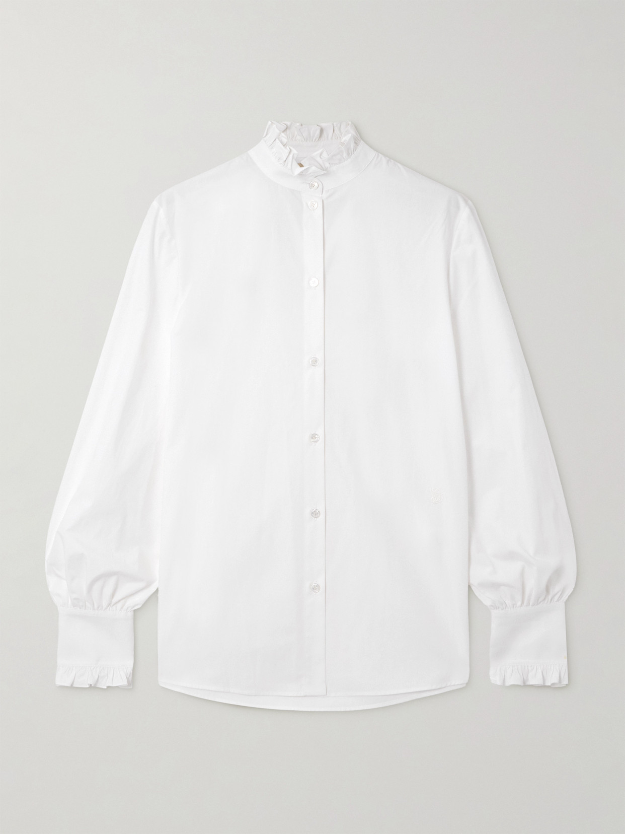 Valentino Ruffled Cotton-poplin Shirt In White