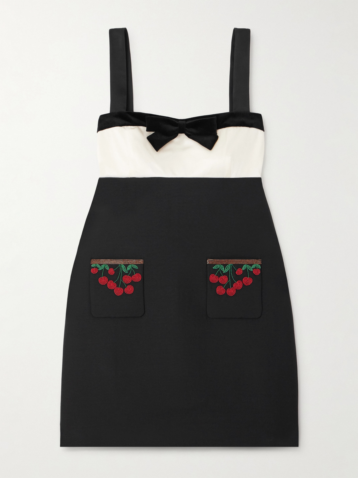 Valentino Embellished Satin-trimmed Wool And Silk-blend Crepe Mini Dress In Black
