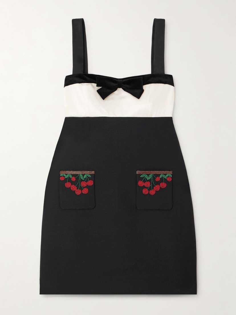 Valentino Garavani Embellished Satin-trimmed Wool And Silk-blend Crepe Mini Dress