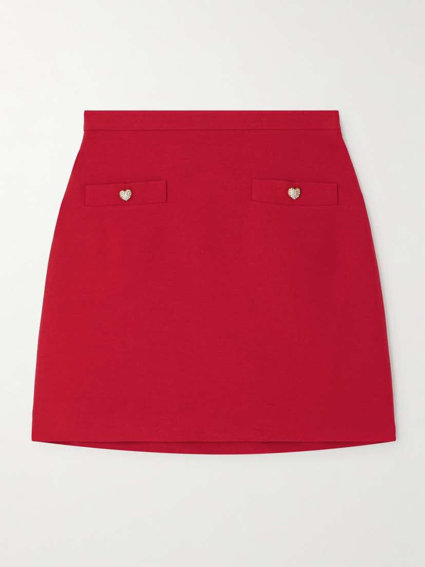 Valentino Garavani Button-embellished Wool And Silk-blend Mini Skirt