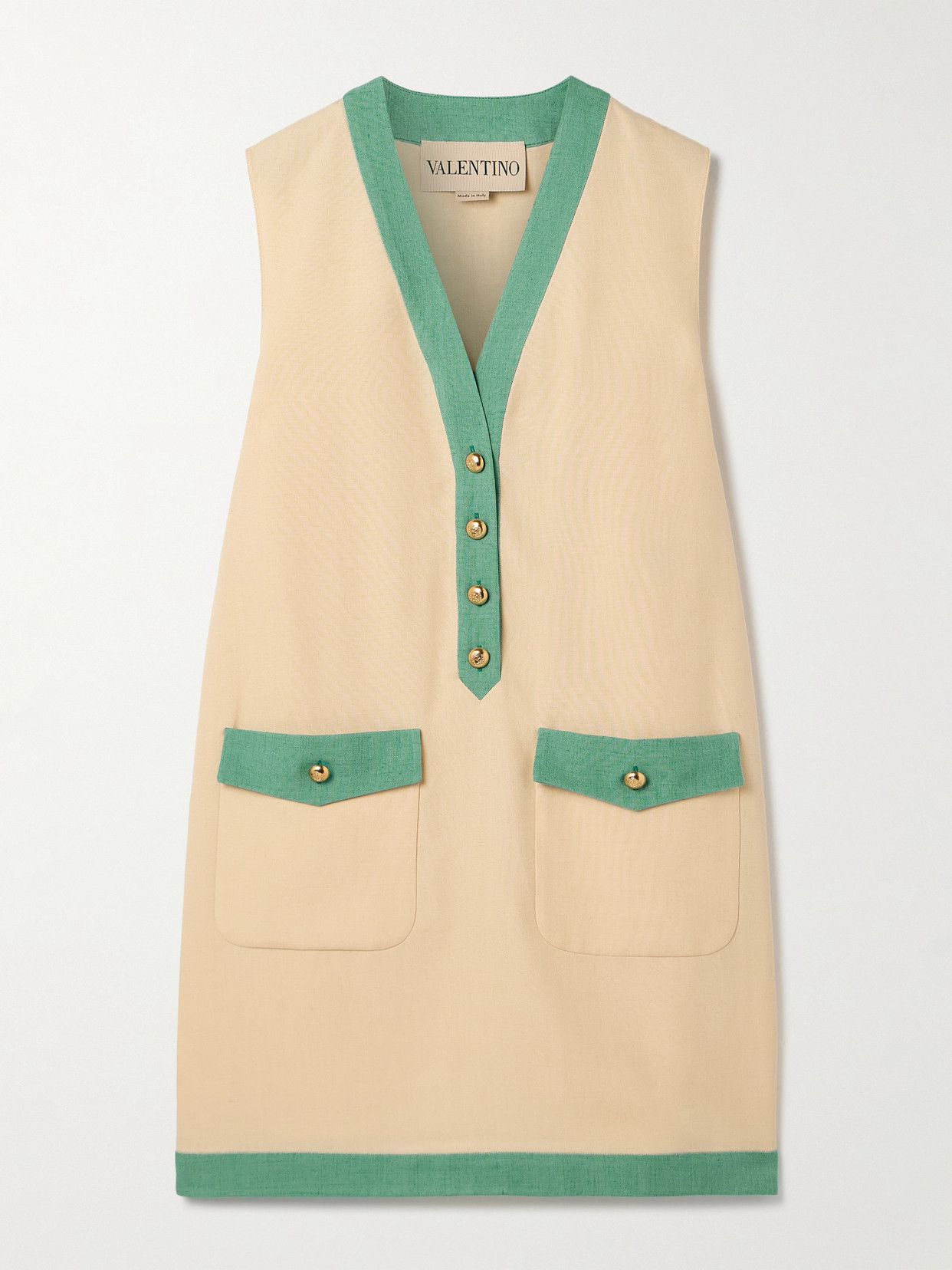 Valentino Two-tone Canvas Mini Dress In Beige