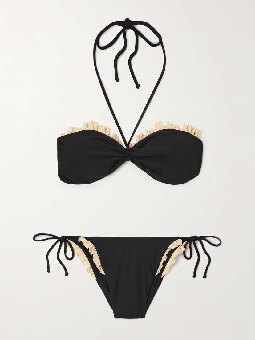 Valentino Garavani — Ruffled two-tone halterneck bikini