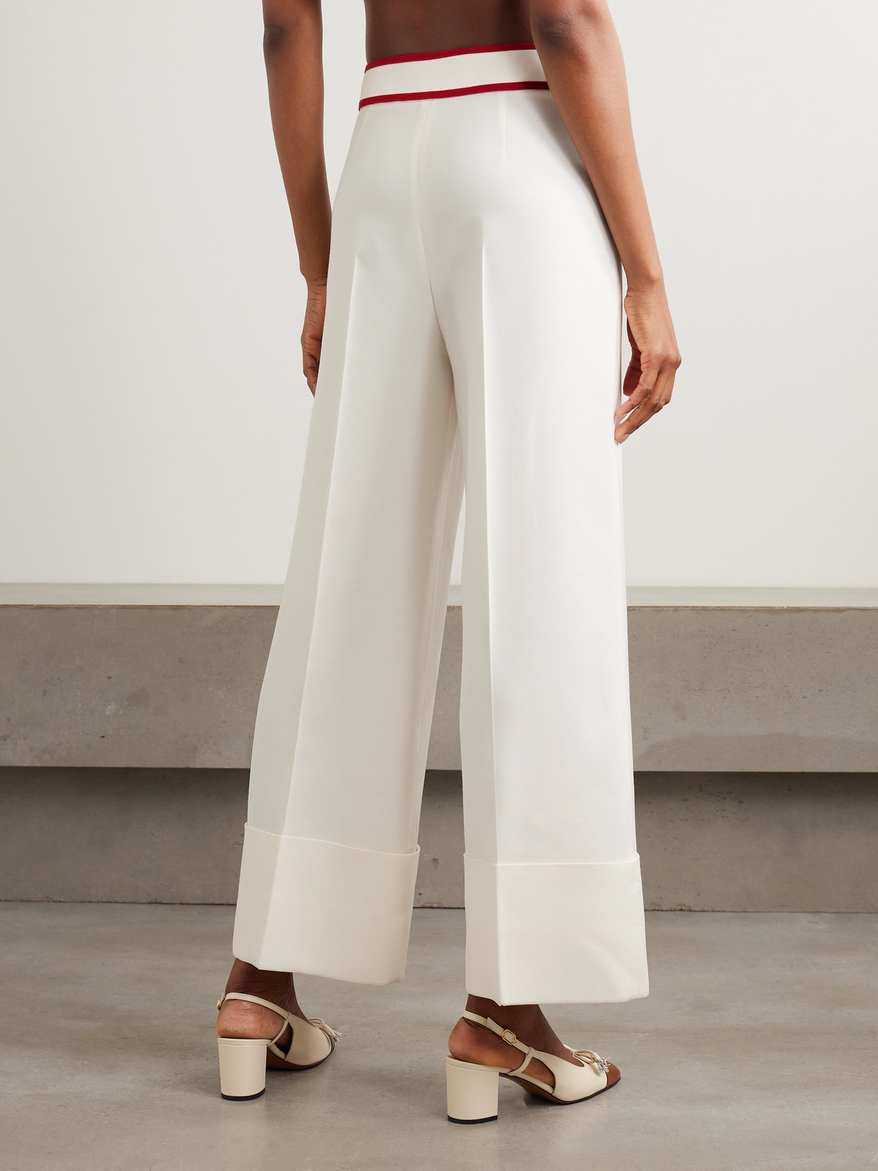 Valentino Embellished Wool And Silk-blend Wide-leg Pants In White
