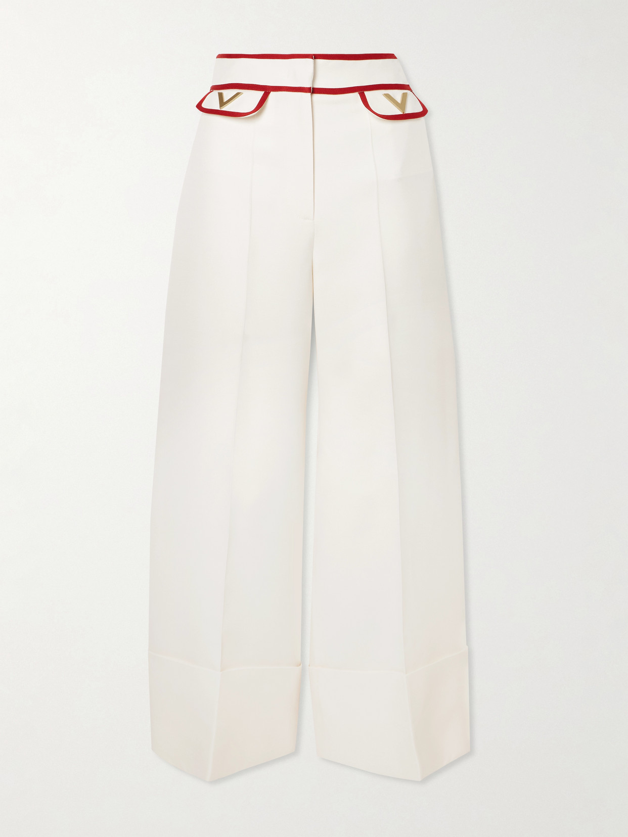 Valentino Embellished Wool And Silk-blend Wide-leg Pants In White