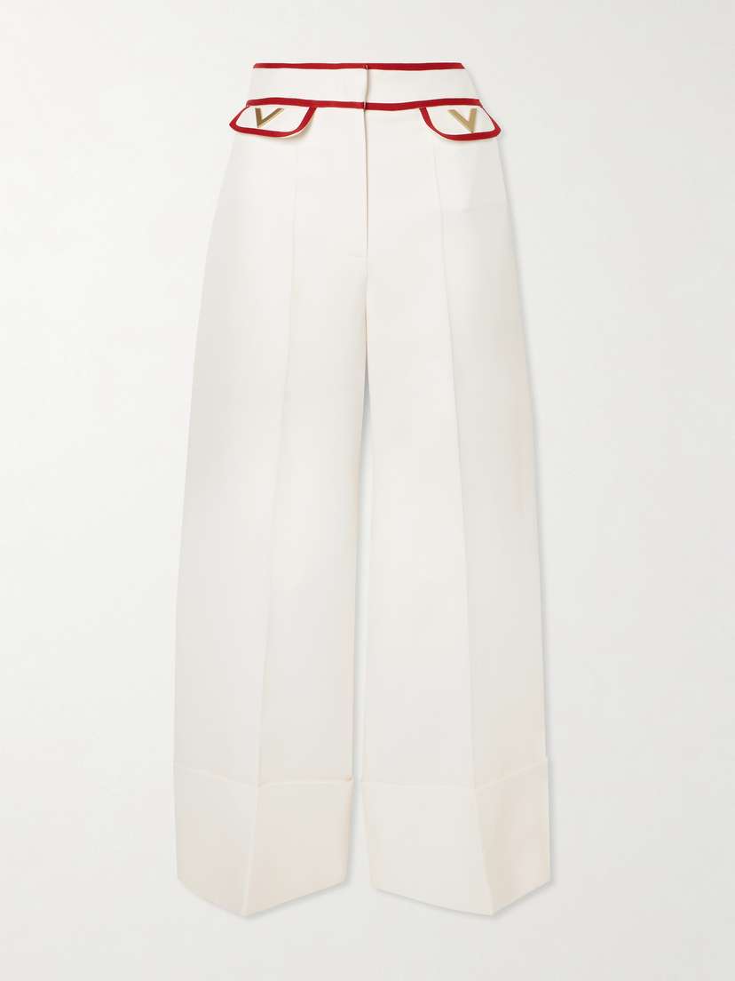 Valentino Garavani Embellished Wool And Silk-blend Wide-leg Pants