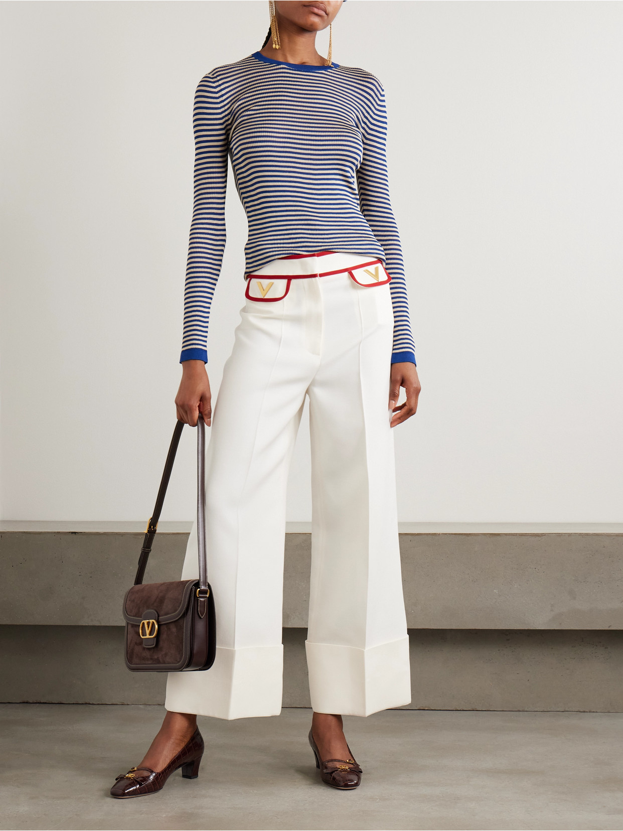Valentino Embellished Wool And Silk-blend Wide-leg Pants In White