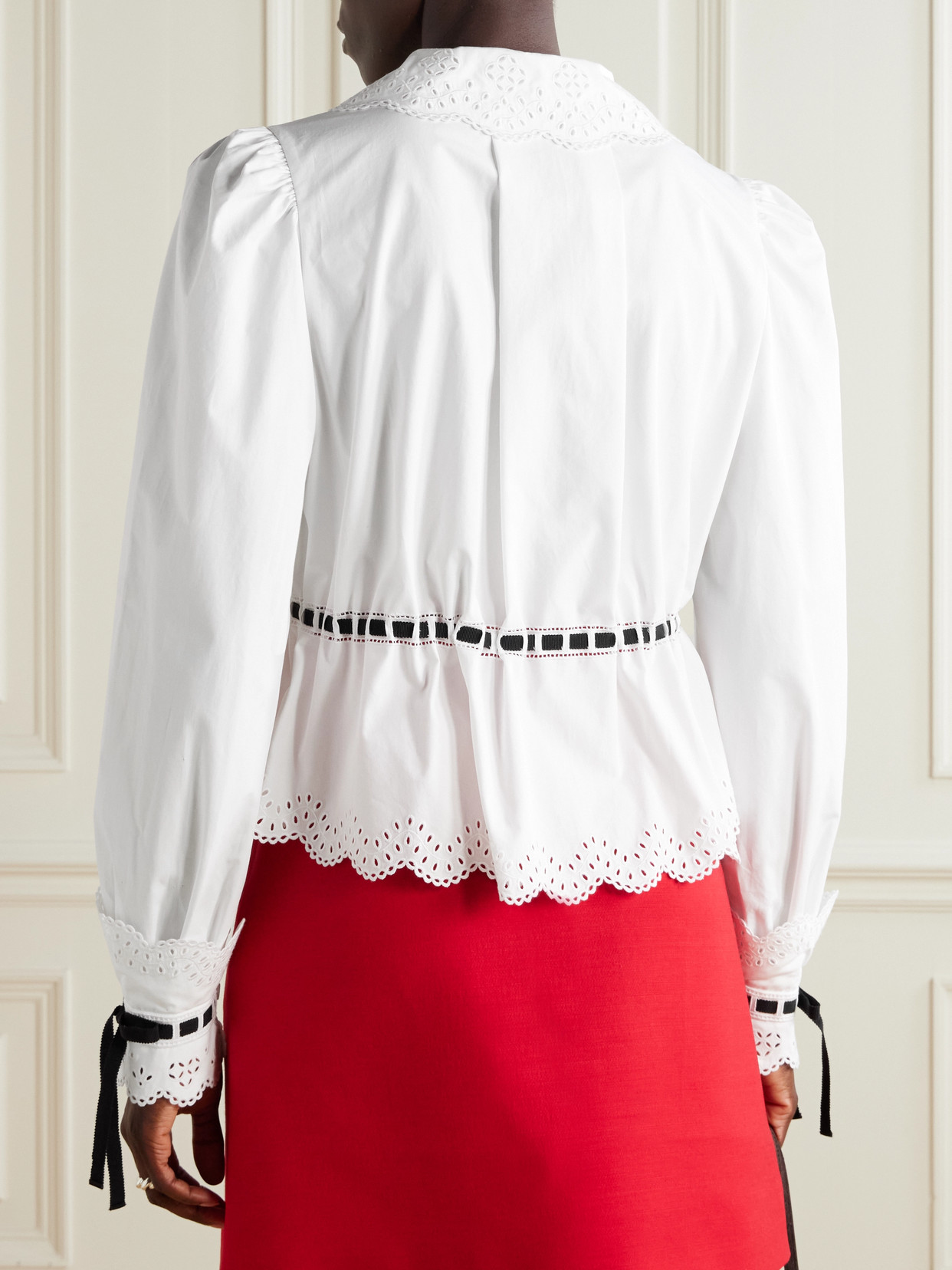 Valentino Grosgrain-trimmed Broderie Anglaise Cotton-poplin Shirt In White