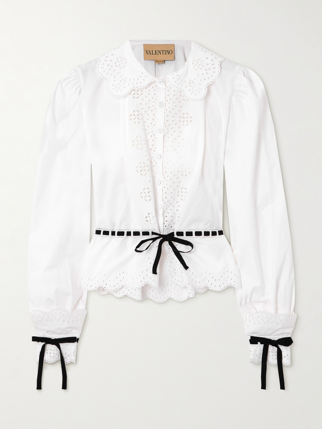 Valentino Grosgrain-trimmed Broderie Anglaise Cotton-poplin Shirt In White