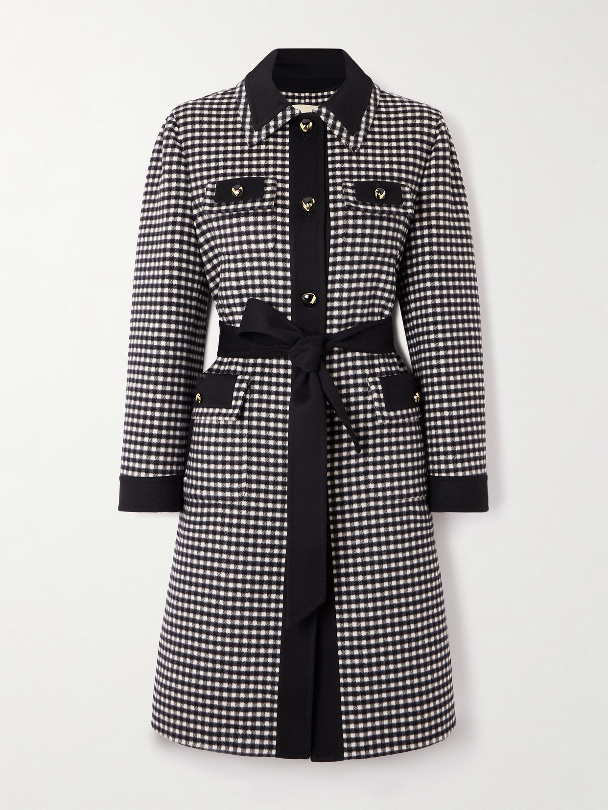 Valentino Belted Checked Wool And Cashmere-blend Coat In Black