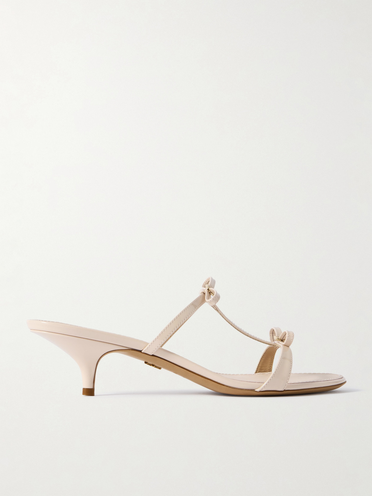 Ferragamo Abili Bow-detailed Patent-leather Mules In Ivory