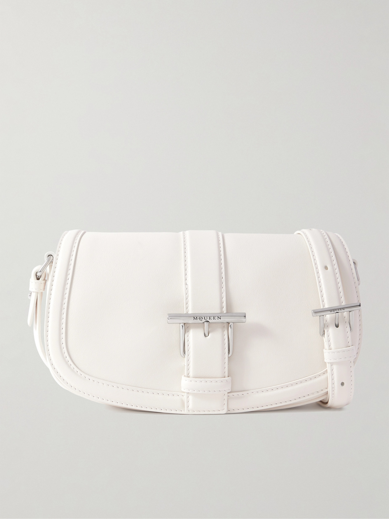 Alexander Mcqueen Buckle-embellished Leather Shoulder Bag In Ivory