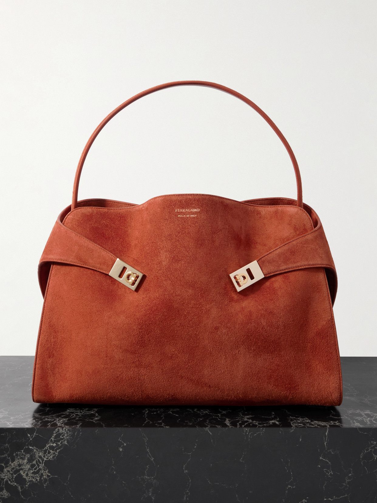 Ferragamo Hug Medium Suede Tote In Red