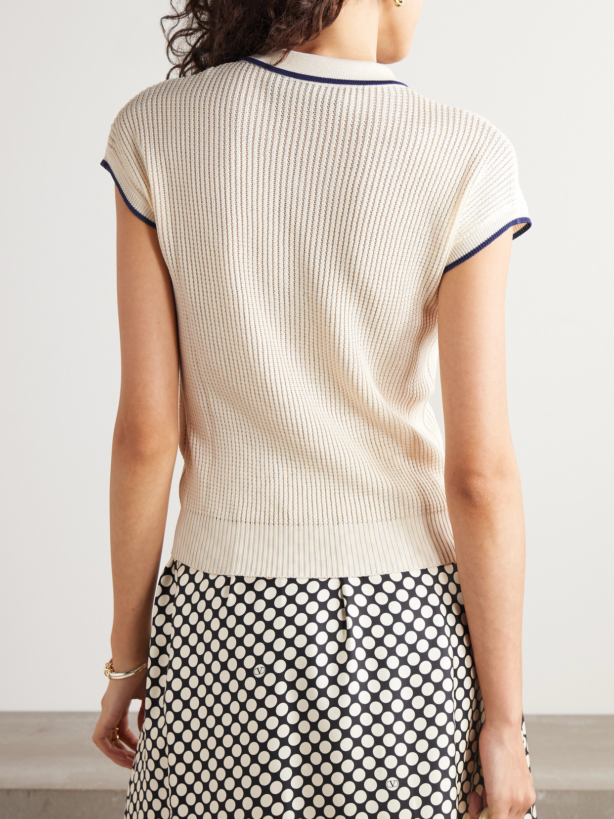 Valentino Embroidered Waffle-knit Cotton-blend Polo Shirt In Multi