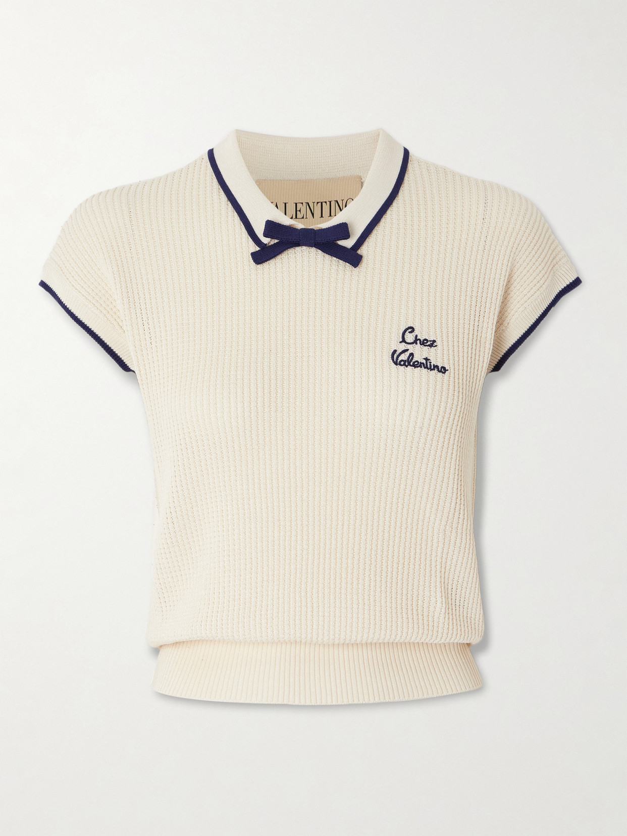 Valentino Embroidered Waffle-knit Cotton-blend Polo Shirt