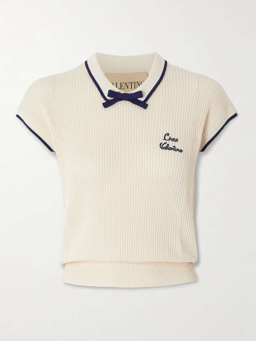 Valentino Garavani Embroidered Waffle-knit Cotton-blend Polo Shirt