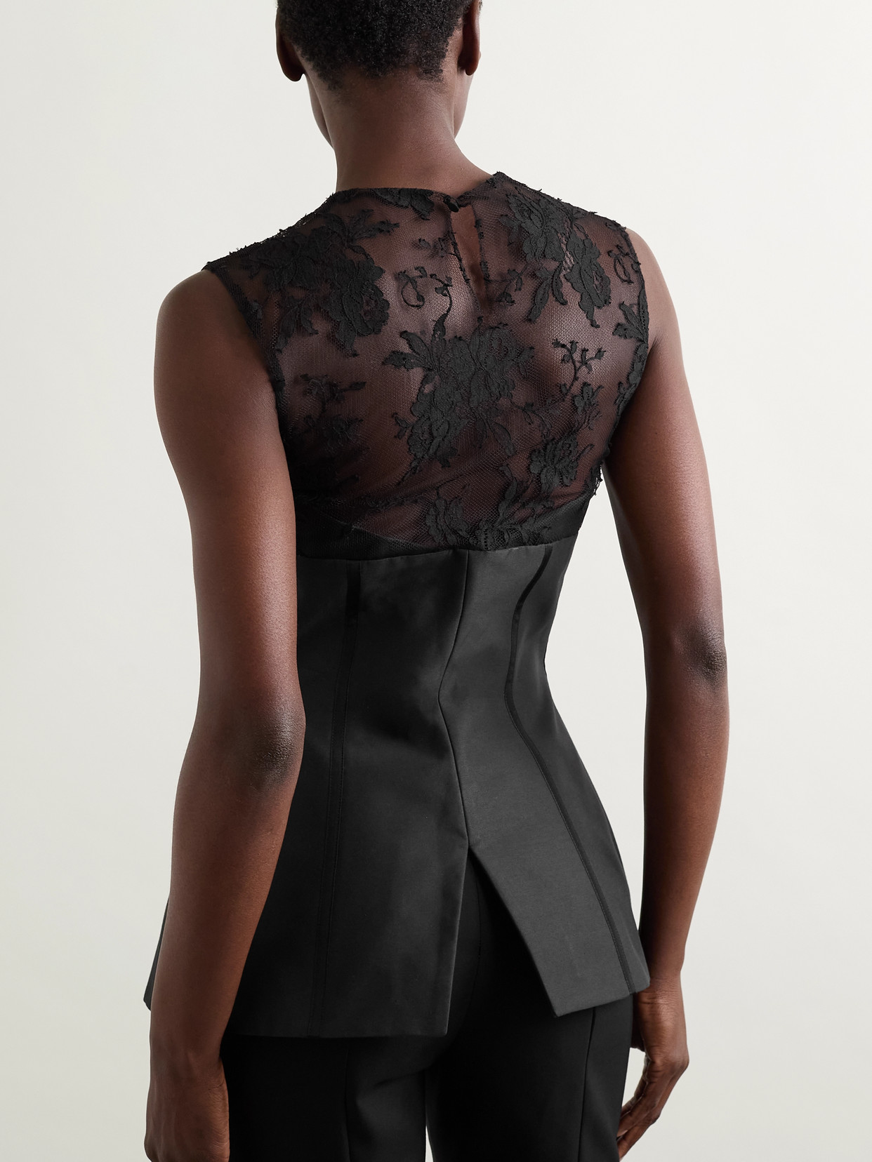 Alexander Mcqueen Lace-paneled Cotton-blend Top In Black