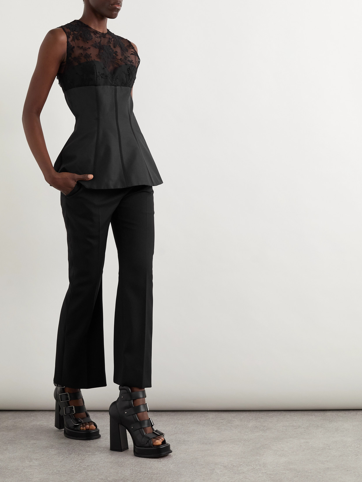 Alexander Mcqueen Lace-paneled Cotton-blend Top In Black