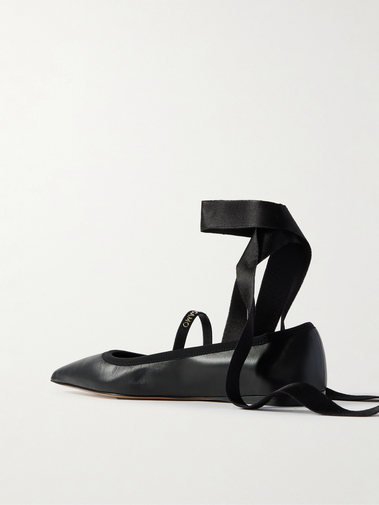 Ferragamo Carice Satin-trimmed Leather Ballet Flats In Black
