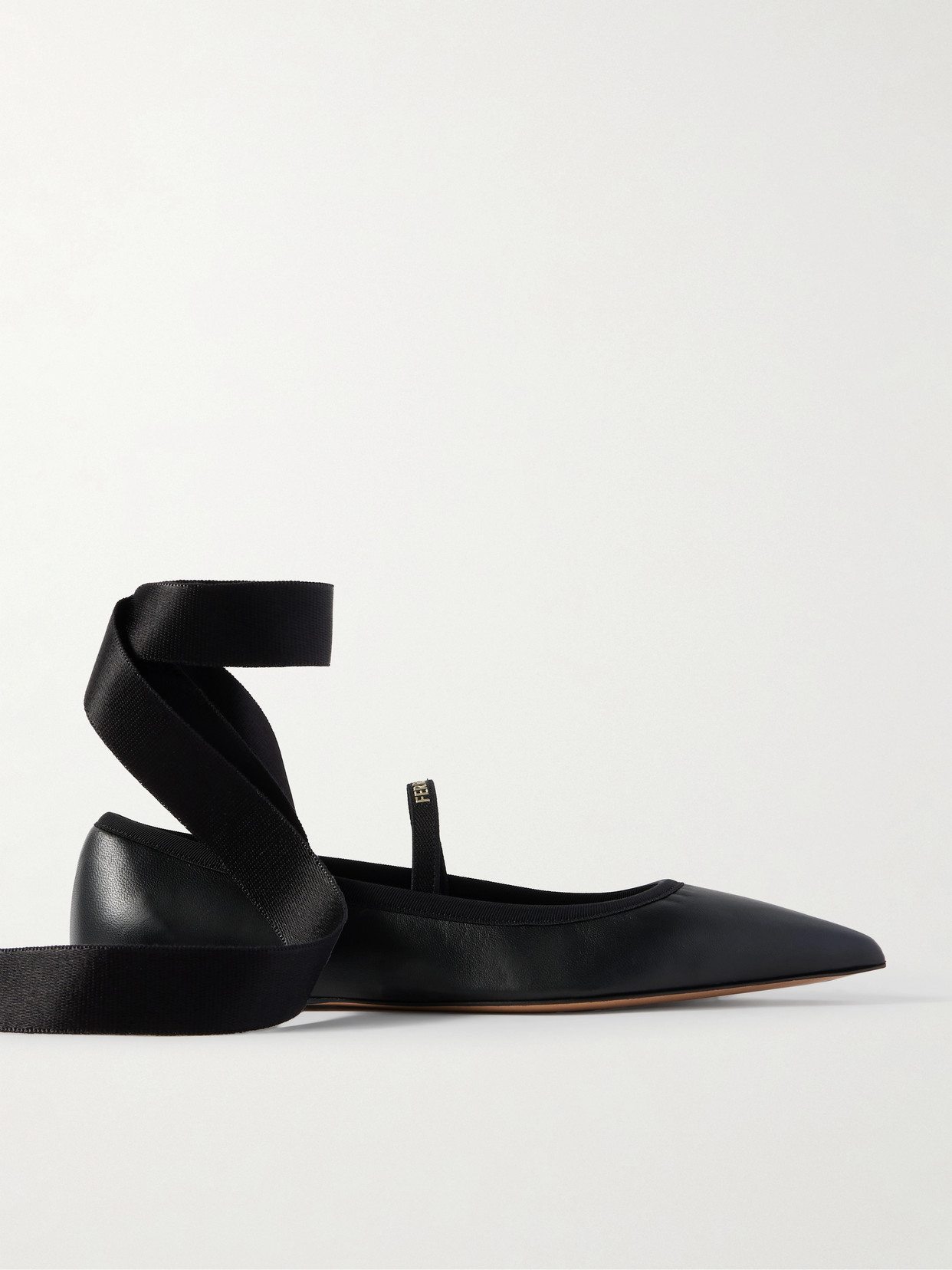 Ferragamo Carice Satin-trimmed Leather Ballet Flats In Black