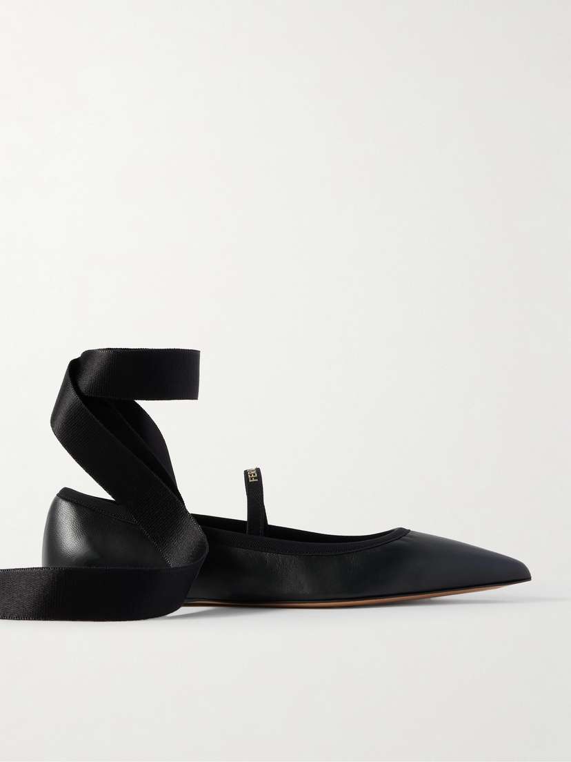 Ferragamo Carice Satin-trimmed Leather Ballet Flats